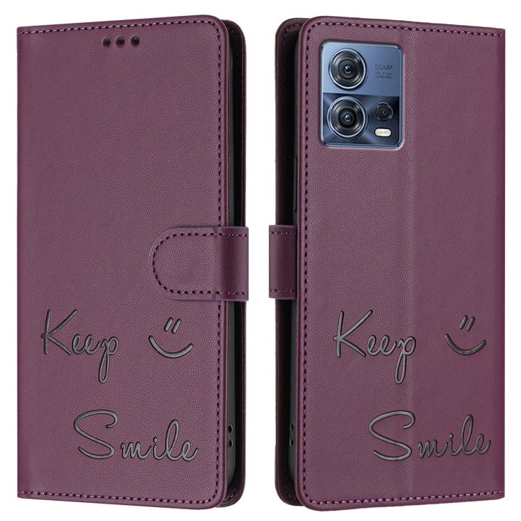 For Motorola Edge 30 Fusion Smile Embossing RFID Leather Phone Case