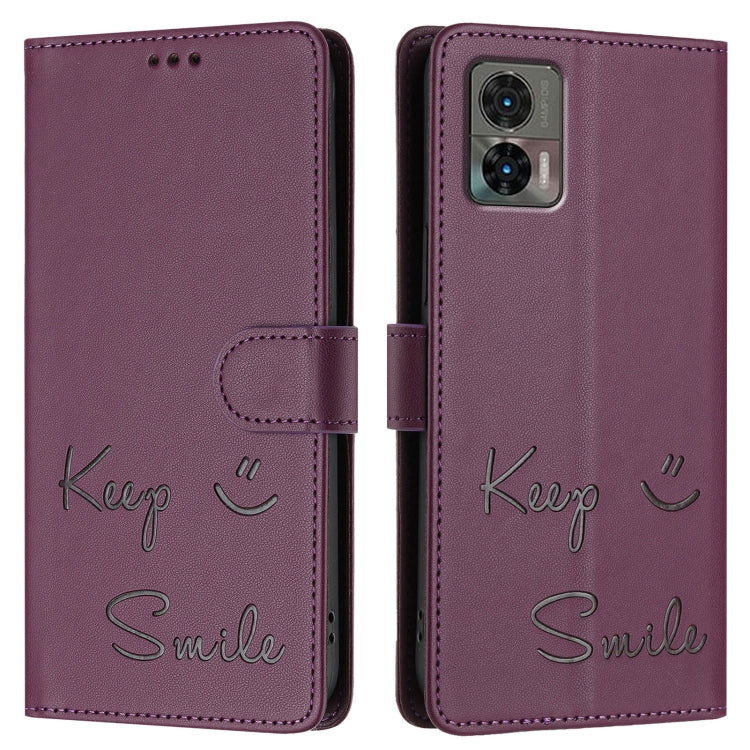 For Motorola Edge 30 Neo Smile Embossing RFID Leather Phone Case