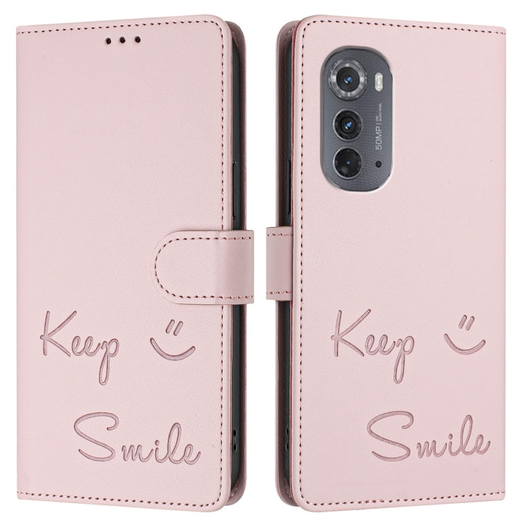 For Motorola Edge 2022 Smile Embossing RFID Leather Phone Case