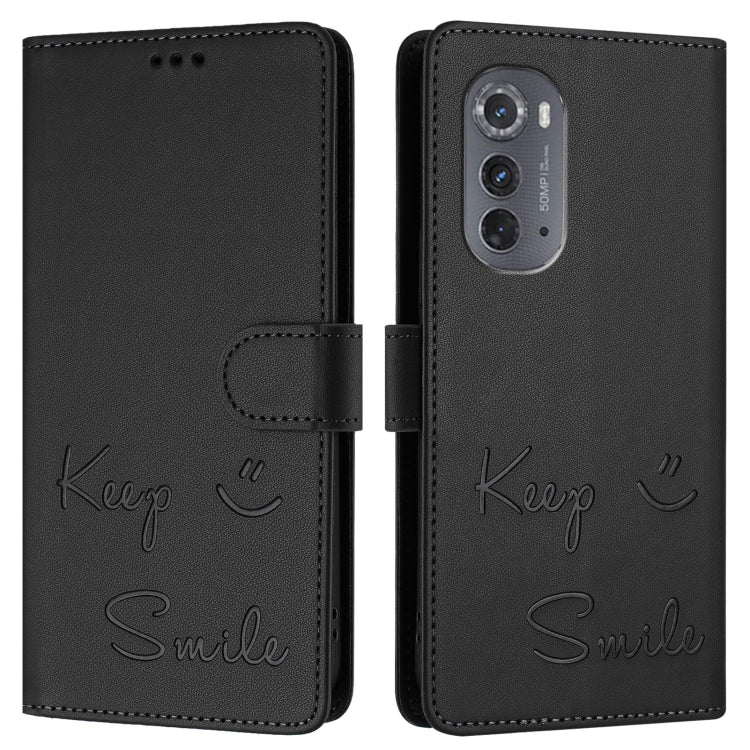 For Motorola Edge 2022 Smile Embossing RFID Leather Phone Case