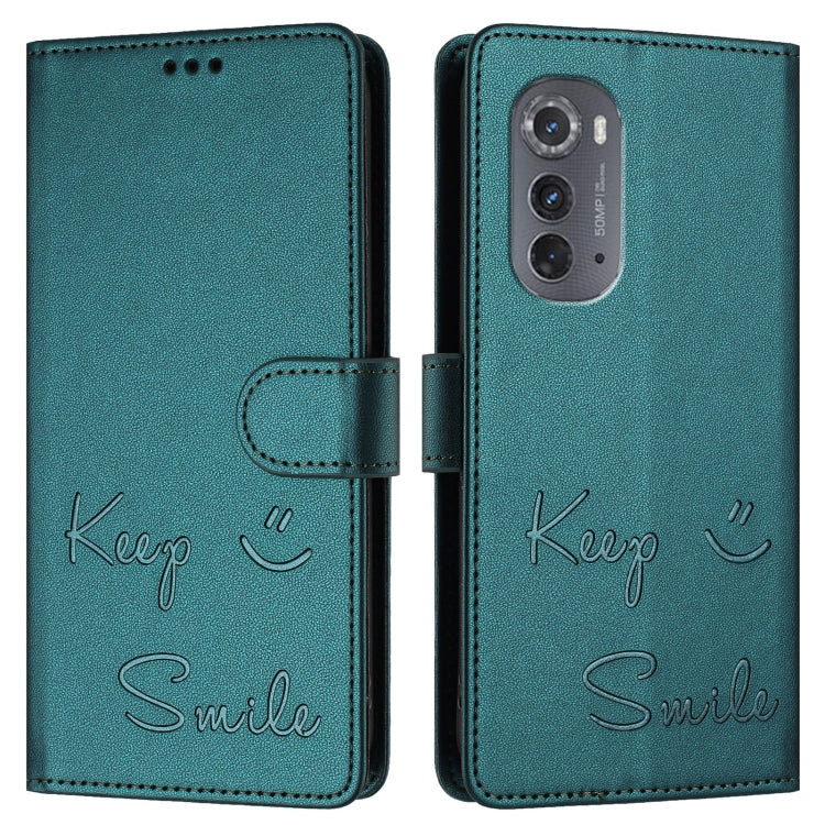 For Motorola Edge 2022 Smile Embossing RFID Leather Phone Case