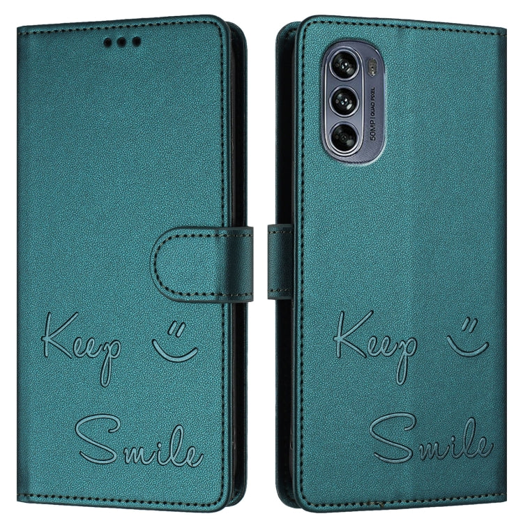 For Motorola Moto G62 5G India Smile Embossing RFID Leather Phone Case
