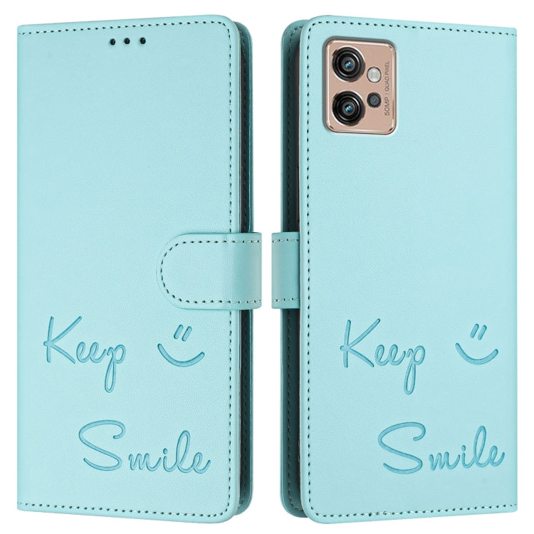 For Motorola Moto G32 Smile Embossing RFID Leather Phone Case