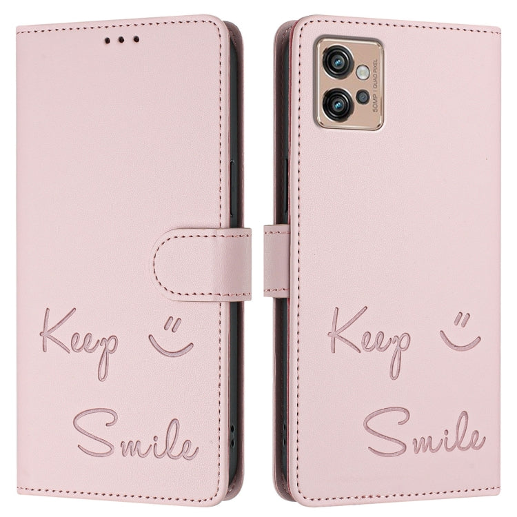For Motorola Moto G32 Smile Embossing RFID Leather Phone Case