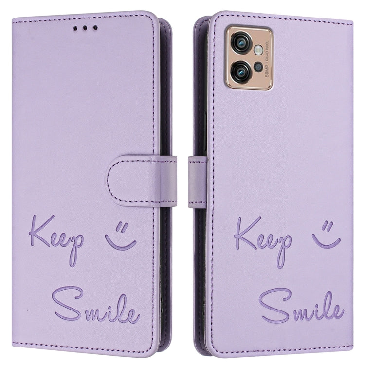 For Motorola Moto G32 Smile Embossing RFID Leather Phone Case