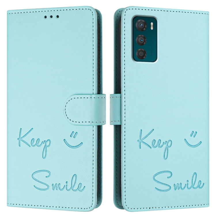 For Motorola Moto G42 Smile Embossing RFID Leather Phone Case