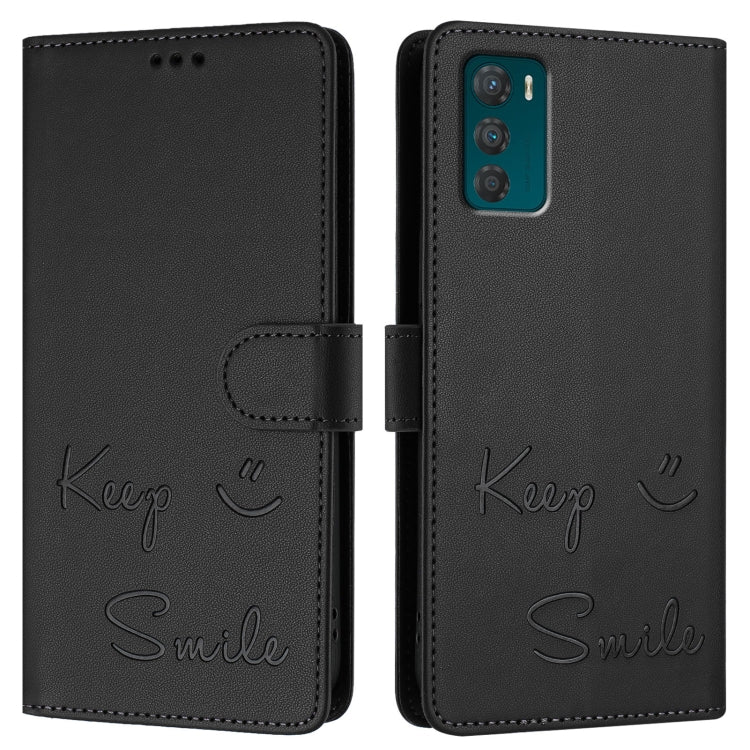 For Motorola Moto G42 Smile Embossing RFID Leather Phone Case