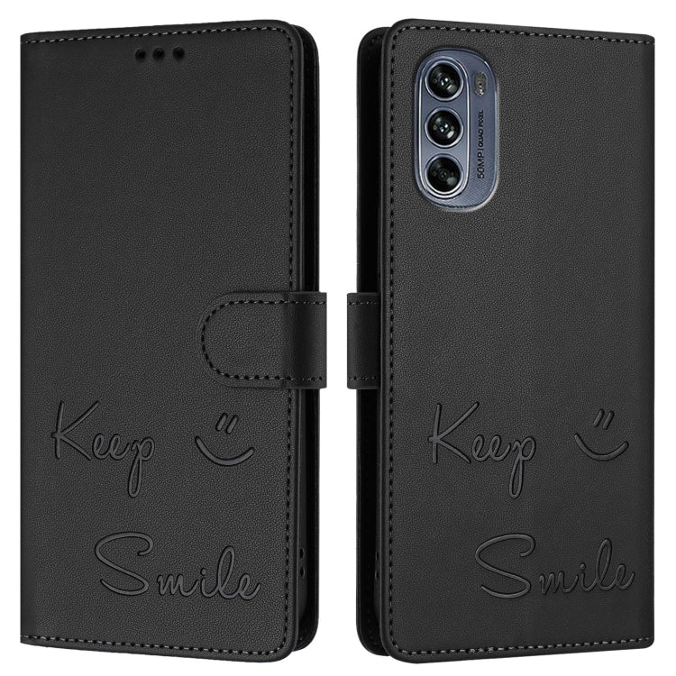 For Motorola Moto G62 5G Global Smile Embossing RFID Leather Phone Case