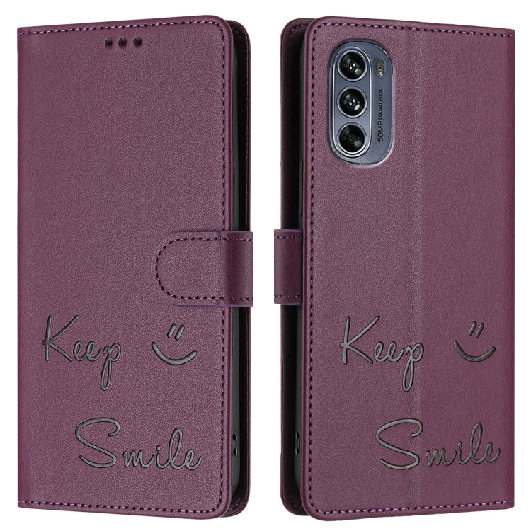 For Motorola Moto G62 5G Global Smile Embossing RFID Leather Phone Case