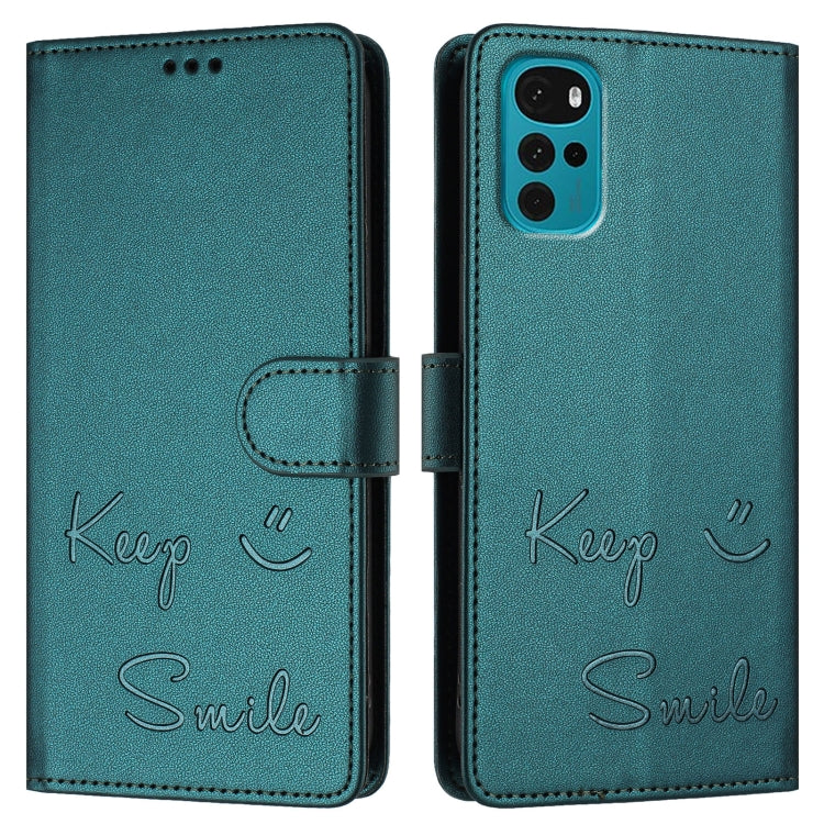 For Motorola Moto G22 4G/E32s Smile Embossing RFID Leather Phone Case