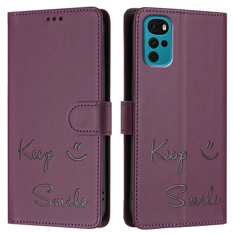 For Motorola Moto G22 4G/E32s Smile Embossing RFID Leather Phone Case