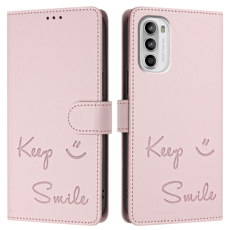 For Motorola Moto G52 4G/G82 5G/G71s 5G Smile Embossing RFID Leather Phone Case