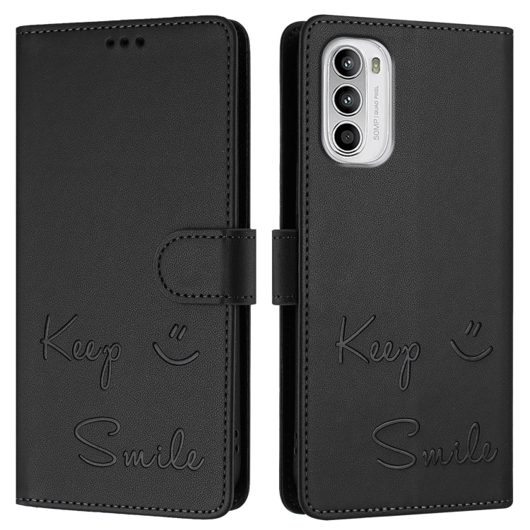 For Motorola Moto G52 4G/G82 5G/G71s 5G Smile Embossing RFID Leather Phone Case