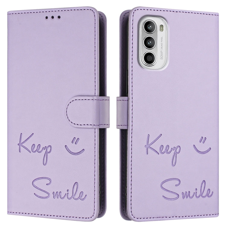 For Motorola Moto G52 4G/G82 5G/G71s 5G Smile Embossing RFID Leather Phone Case