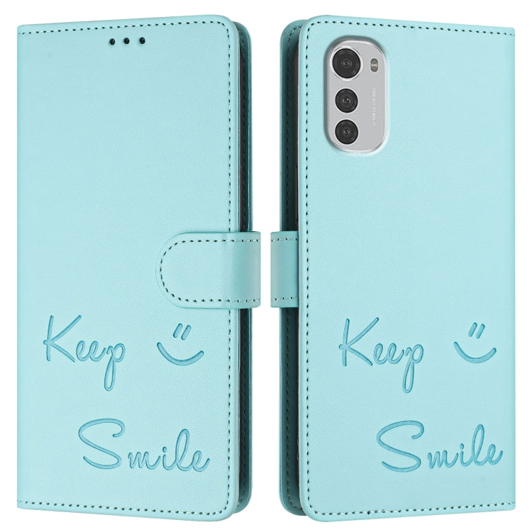 For Motorola Moto E32 4G Global Smile Embossing RFID Leather Phone Case