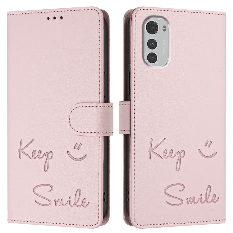 For Motorola Moto E32 4G Global Smile Embossing RFID Leather Phone Case