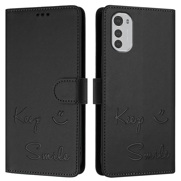 For Motorola Moto E32 4G Global Smile Embossing RFID Leather Phone Case
