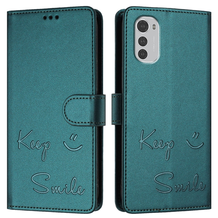 For Motorola Moto E32 4G Global Smile Embossing RFID Leather Phone Case