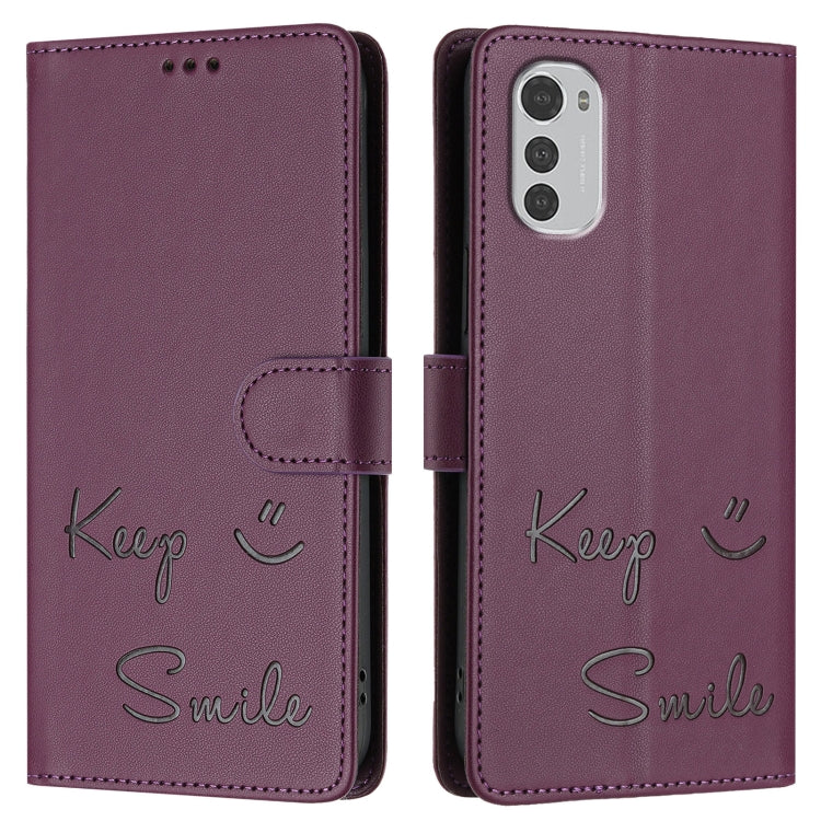For Motorola Moto E32 4G Global Smile Embossing RFID Leather Phone Case