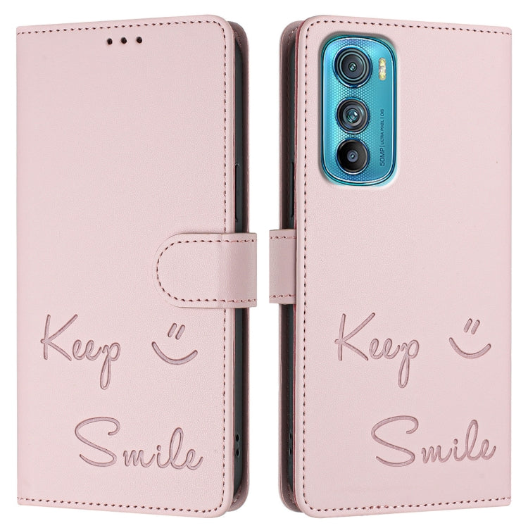 For Motorola Edge 30 Smile Embossing RFID Leather Phone Case