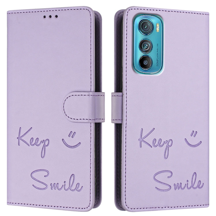 For Motorola Edge 30 Smile Embossing RFID Leather Phone Case