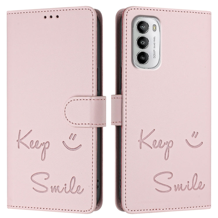 For Motorola Moto G 5G 2022 Smile Embossing RFID Leather Phone Case