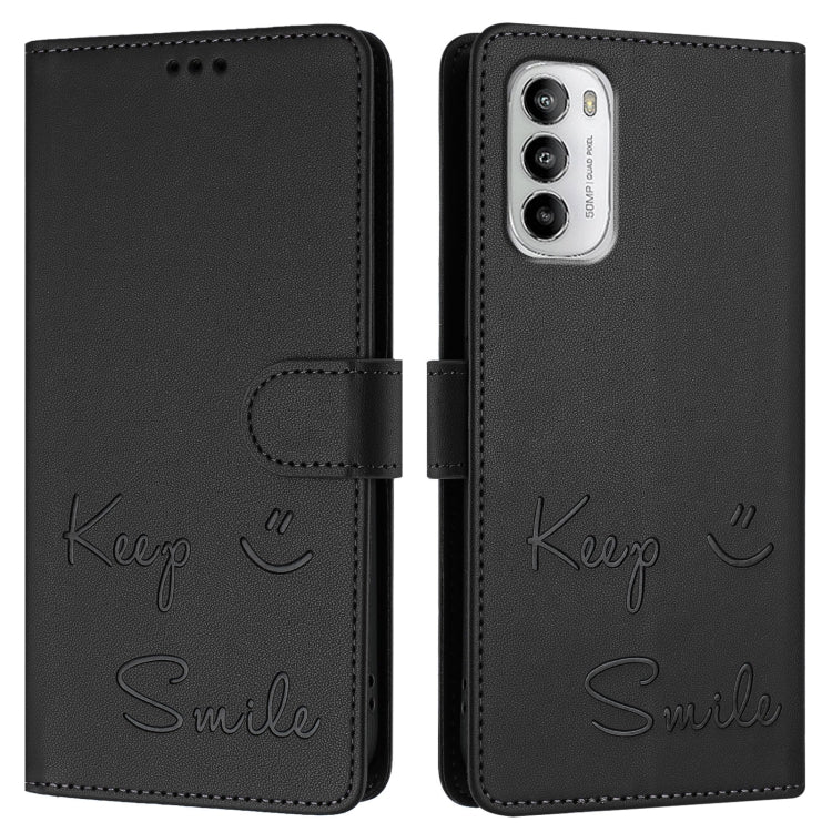 For Motorola Moto G 5G 2022 Smile Embossing RFID Leather Phone Case