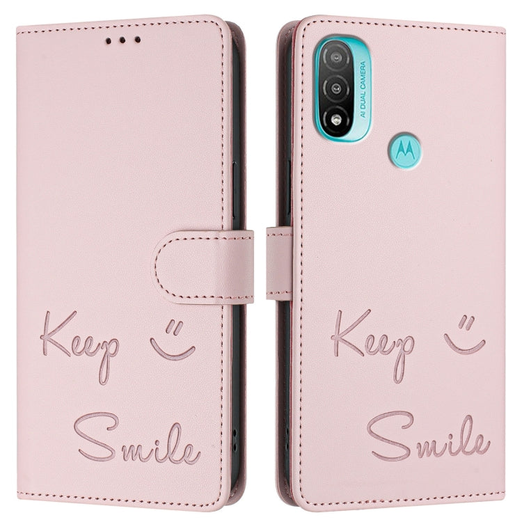 For Motorola Moto E20/E30/E40 Smile Embossing RFID Leather Phone Case