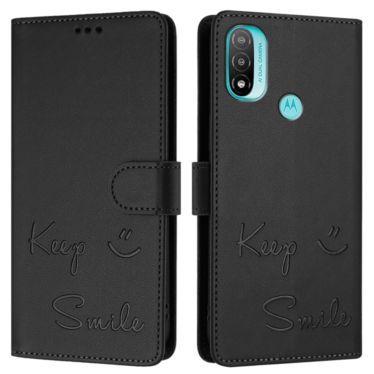 For Motorola Moto E20/E30/E40 Smile Embossing RFID Leather Phone Case