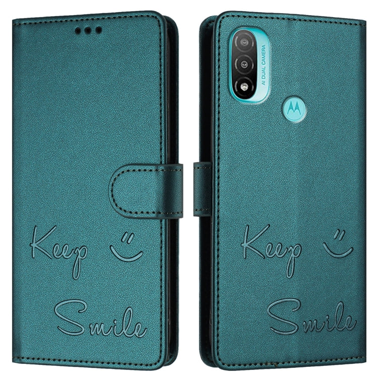 For Motorola Moto E20/E30/E40 Smile Embossing RFID Leather Phone Case