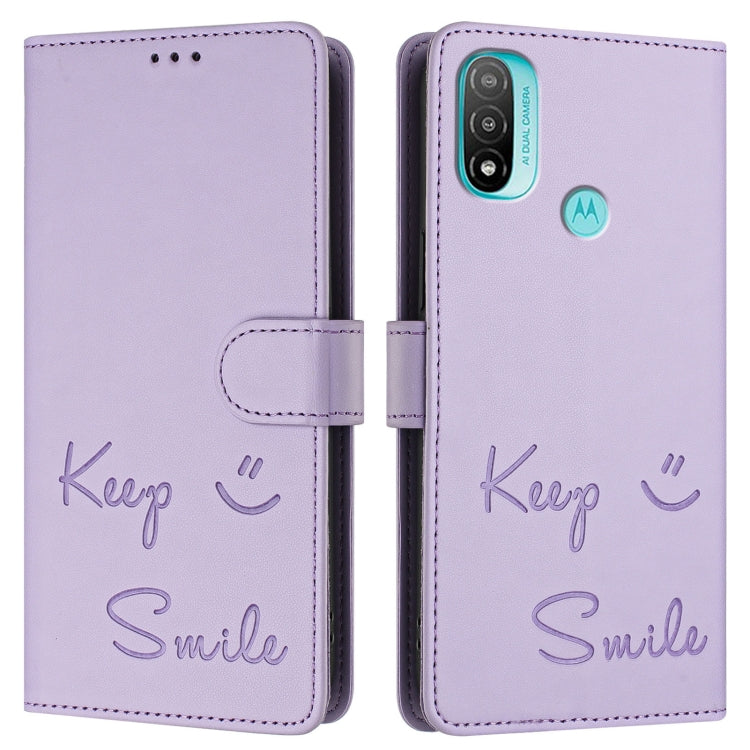 For Motorola Moto E20/E30/E40 Smile Embossing RFID Leather Phone Case