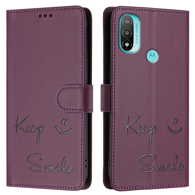 For Motorola Moto E20/E30/E40 Smile Embossing RFID Leather Phone Case