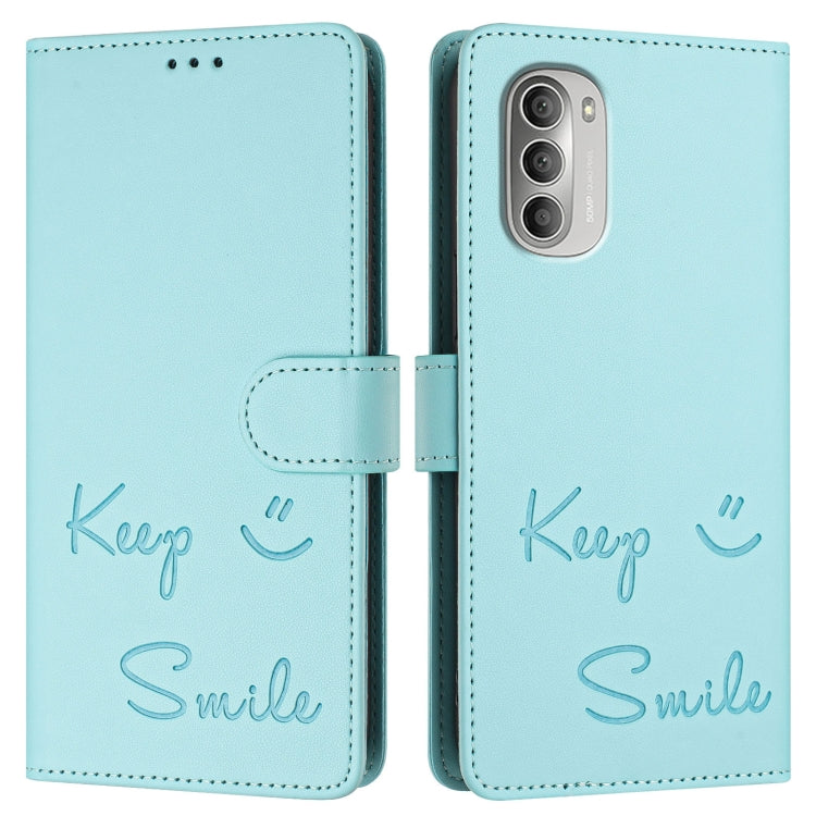 For Motorola Moto G51 5G Smile Embossing RFID Leather Phone Case