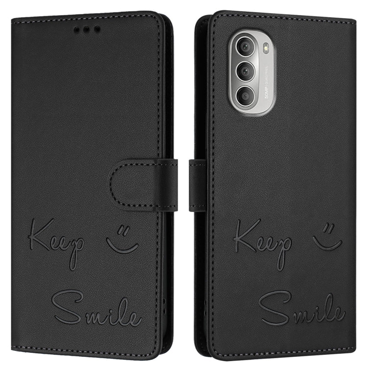 For Motorola Moto G51 5G Smile Embossing RFID Leather Phone Case