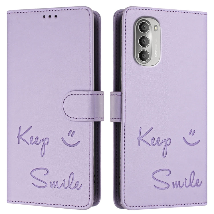 For Motorola Moto G51 5G Smile Embossing RFID Leather Phone Case