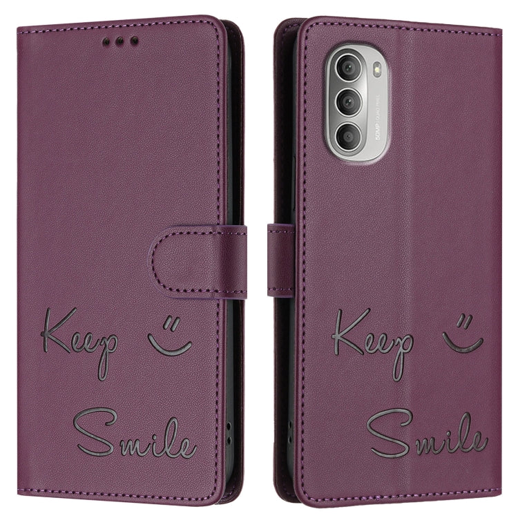 For Motorola Moto G51 5G Smile Embossing RFID Leather Phone Case