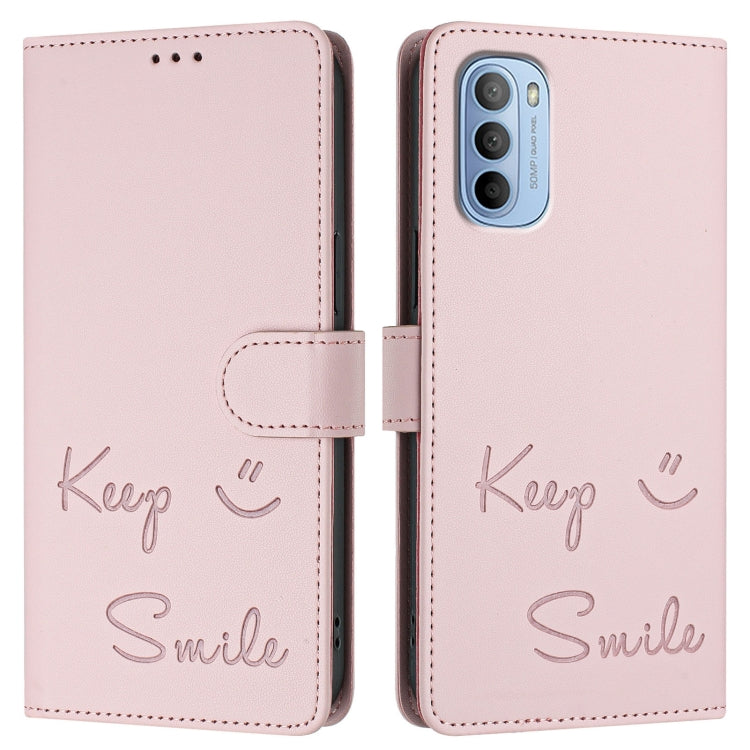 For Motorola Moto G31 4G Global/G41 4G Smile Embossing RFID Leather Phone Case