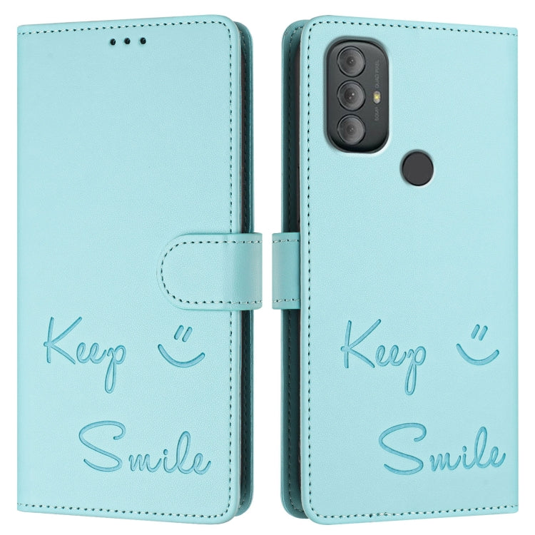 For Motorola Moto G Power 2022 Smile Embossing RFID Leather Phone Case