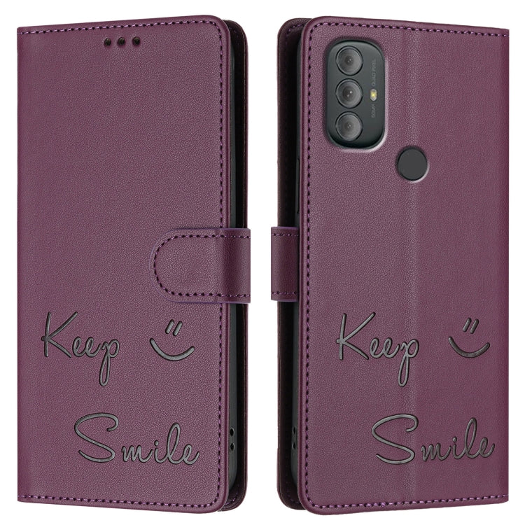 For Motorola Moto G Power 2022 Smile Embossing RFID Leather Phone Case