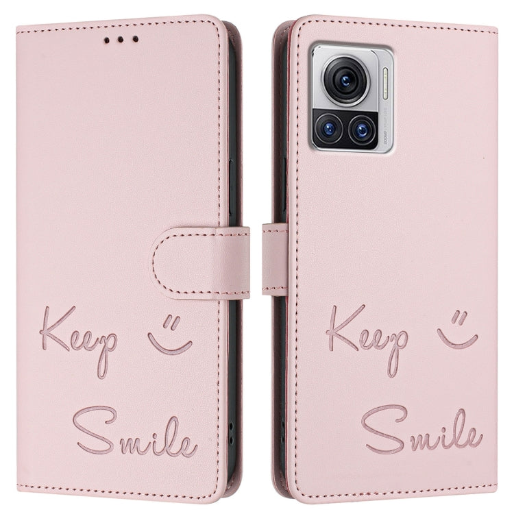 For Motorola Edge 30 Ultra Smile Embossing RFID Leather Phone Case