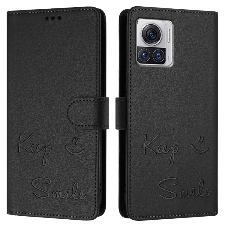 For Motorola Edge 30 Ultra Smile Embossing RFID Leather Phone Case