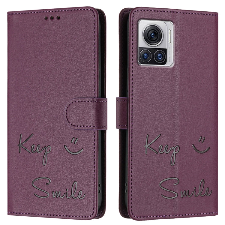 For Motorola Edge 30 Ultra Smile Embossing RFID Leather Phone Case