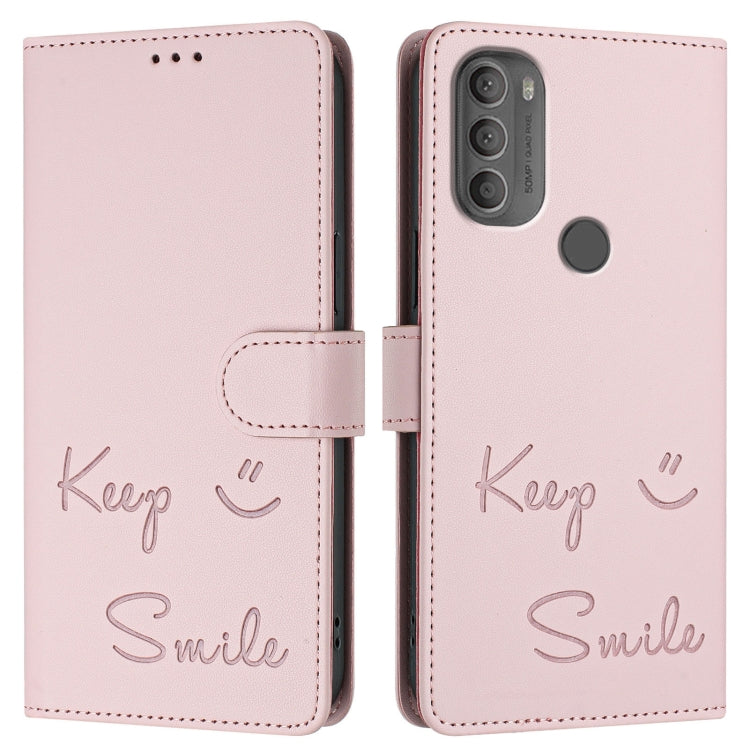 For Motorola Moto G71 5G Smile Embossing RFID Leather Phone Case