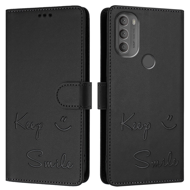 For Motorola Moto G71 5G Smile Embossing RFID Leather Phone Case