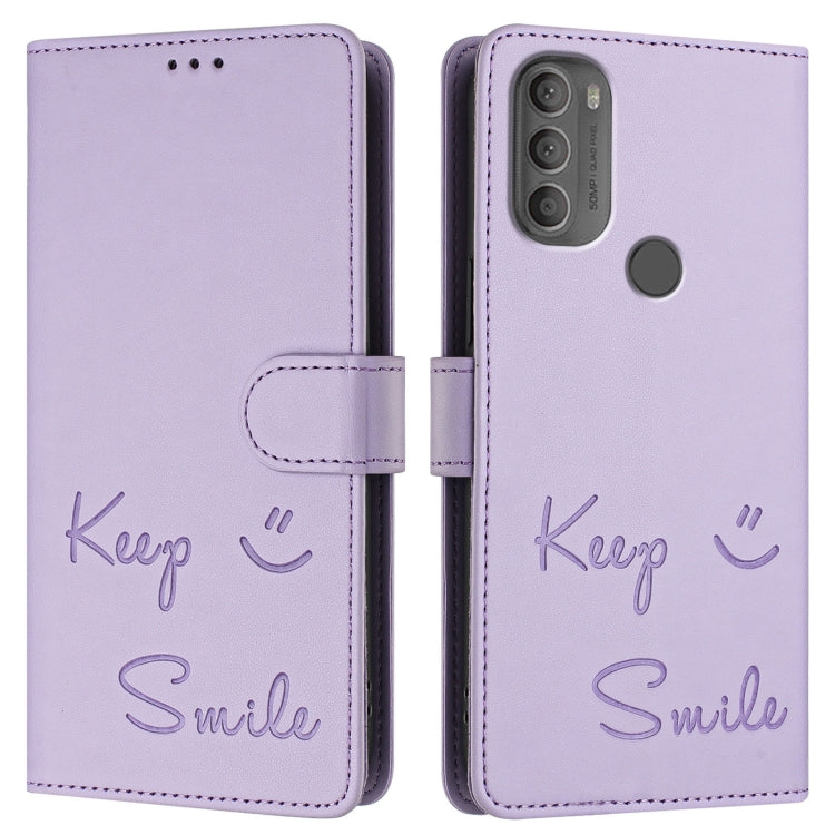 For Motorola Moto G71 5G Smile Embossing RFID Leather Phone Case