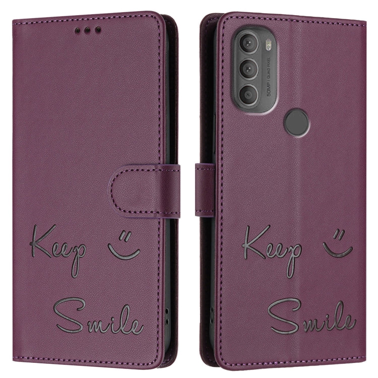 For Motorola Moto G71 5G Smile Embossing RFID Leather Phone Case