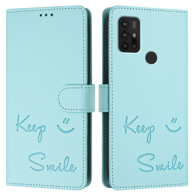 For Motorola Moto G10 Power Smile Embossing RFID Leather Phone Case