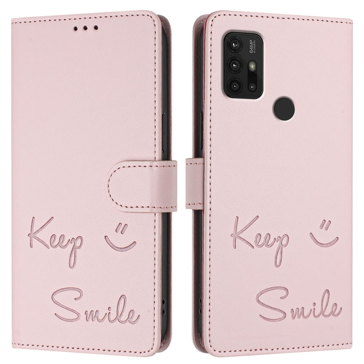 For Motorola Moto G10 Power Smile Embossing RFID Leather Phone Case