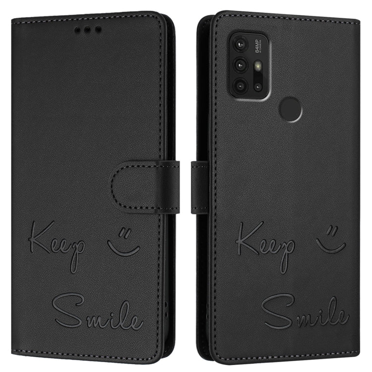 For Motorola Moto G10 Power Smile Embossing RFID Leather Phone Case