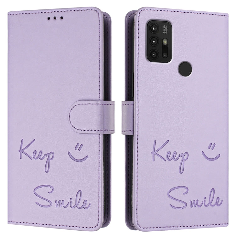 For Motorola Moto G10 Power Smile Embossing RFID Leather Phone Case